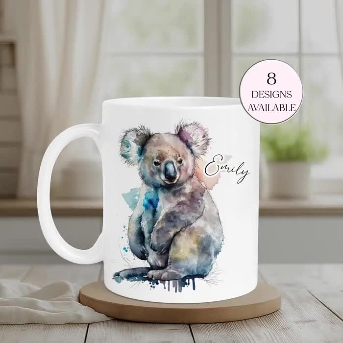 コアラ　メモリーセット パーソナライズされたコアラのマグカップとコースターセット - 水彩画